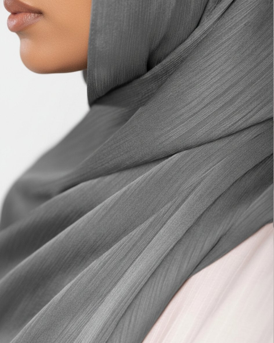 Crinkle Satin Hijab - Gray