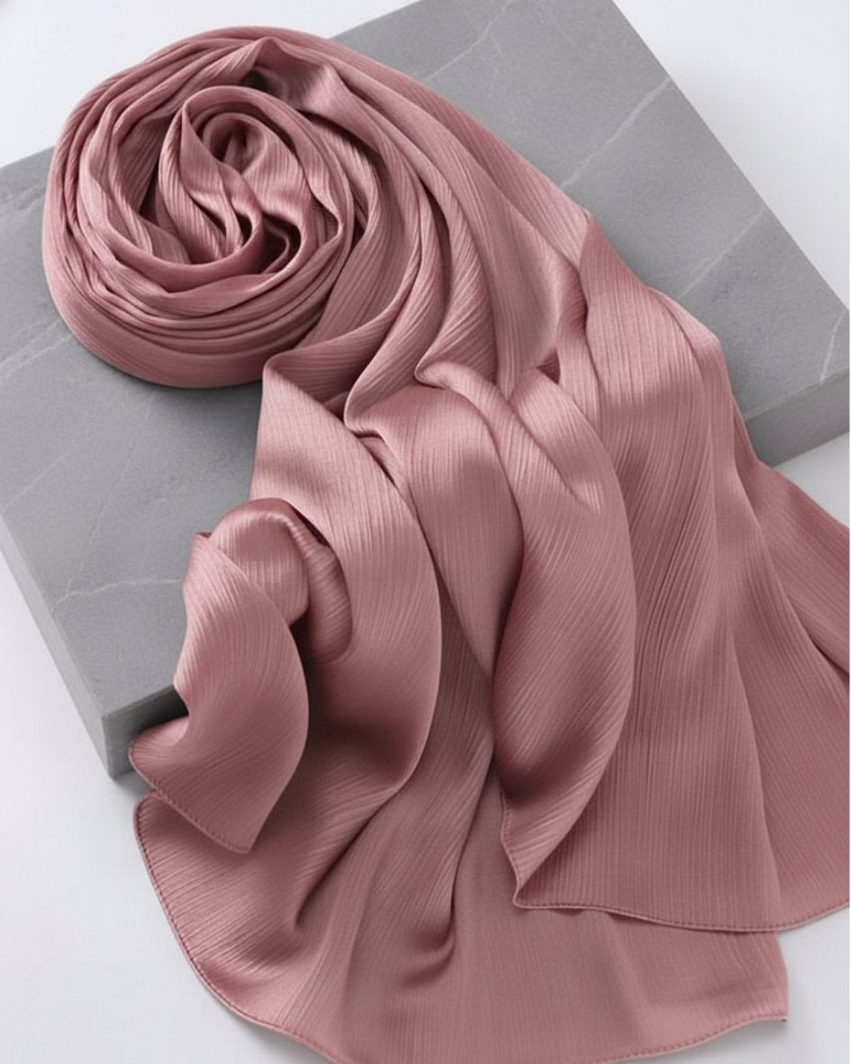 Crinkle Satin Hijab - Solid Pink