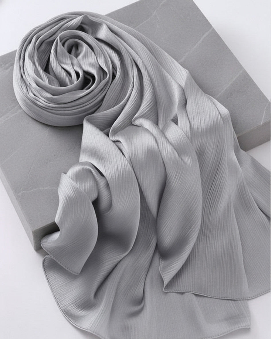 Crinkle Satin Hijab - Light Gray