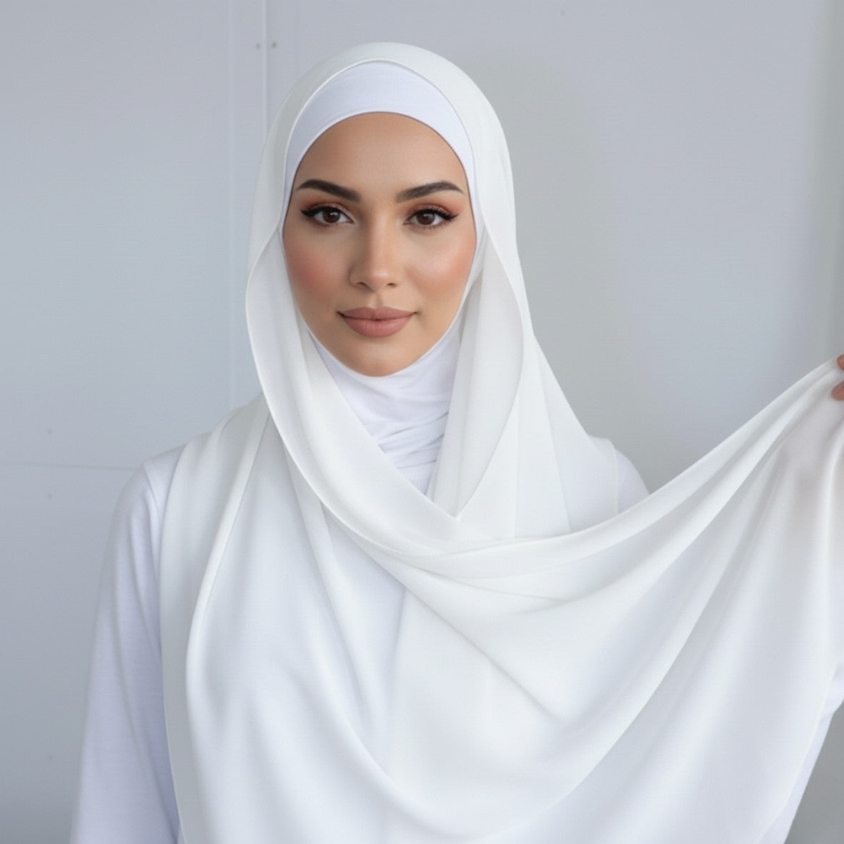 Chiffon Hijab With over neck Undercap - White