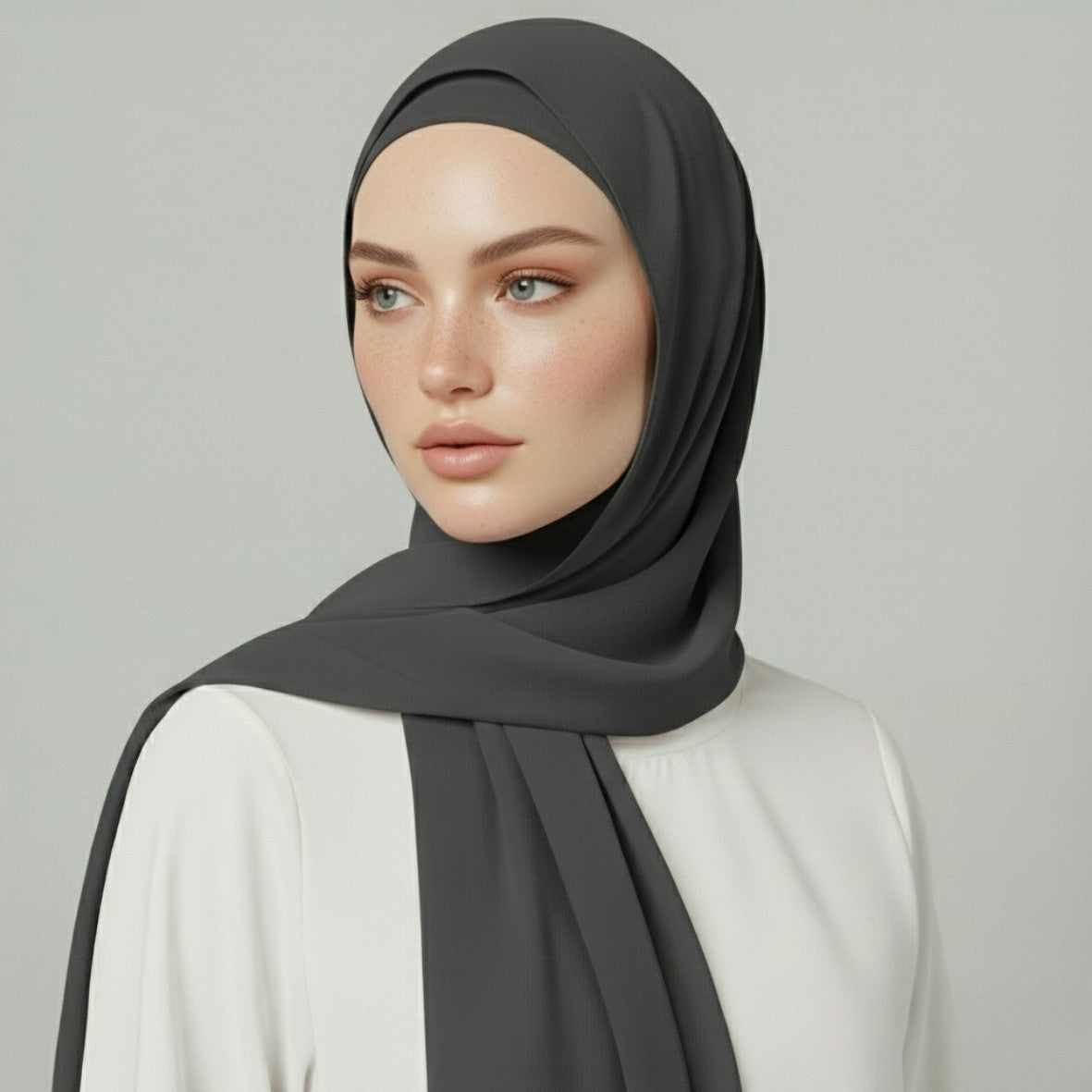 Chiffon Hijab With Matching Undercap - Gray