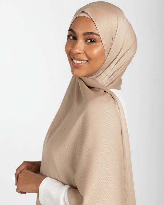 Crinkle Satin Hijab - Beige