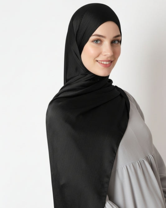 Crinkle Satin Hijab - Black
