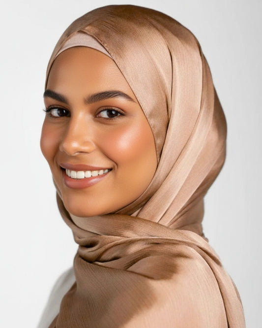 Crinkle Satin Hijab - Brown