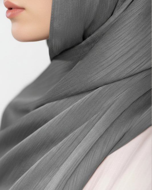 Crinkle Satin Hijab - Gray