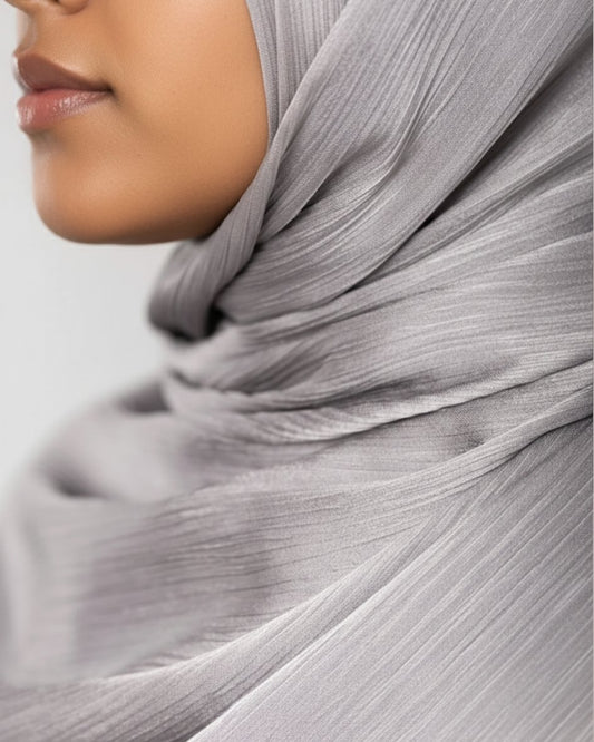 Crinkle Satin Hijab - Light Gray