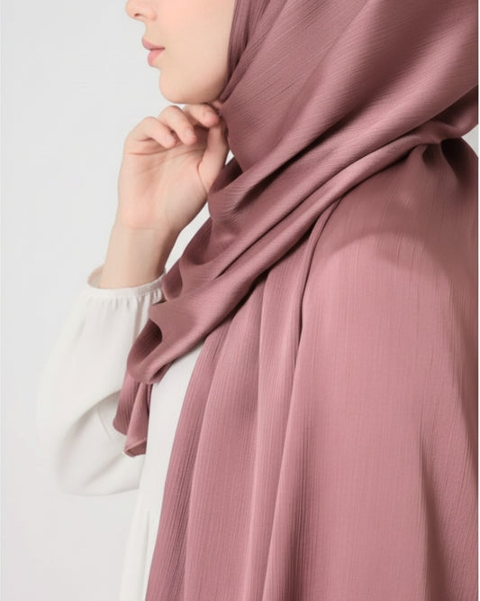 Crinkle Satin Hijab - Solid Pink