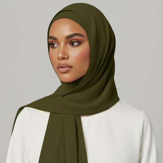 Chiffon Hijab With Matching  Undercap - Oliv Green