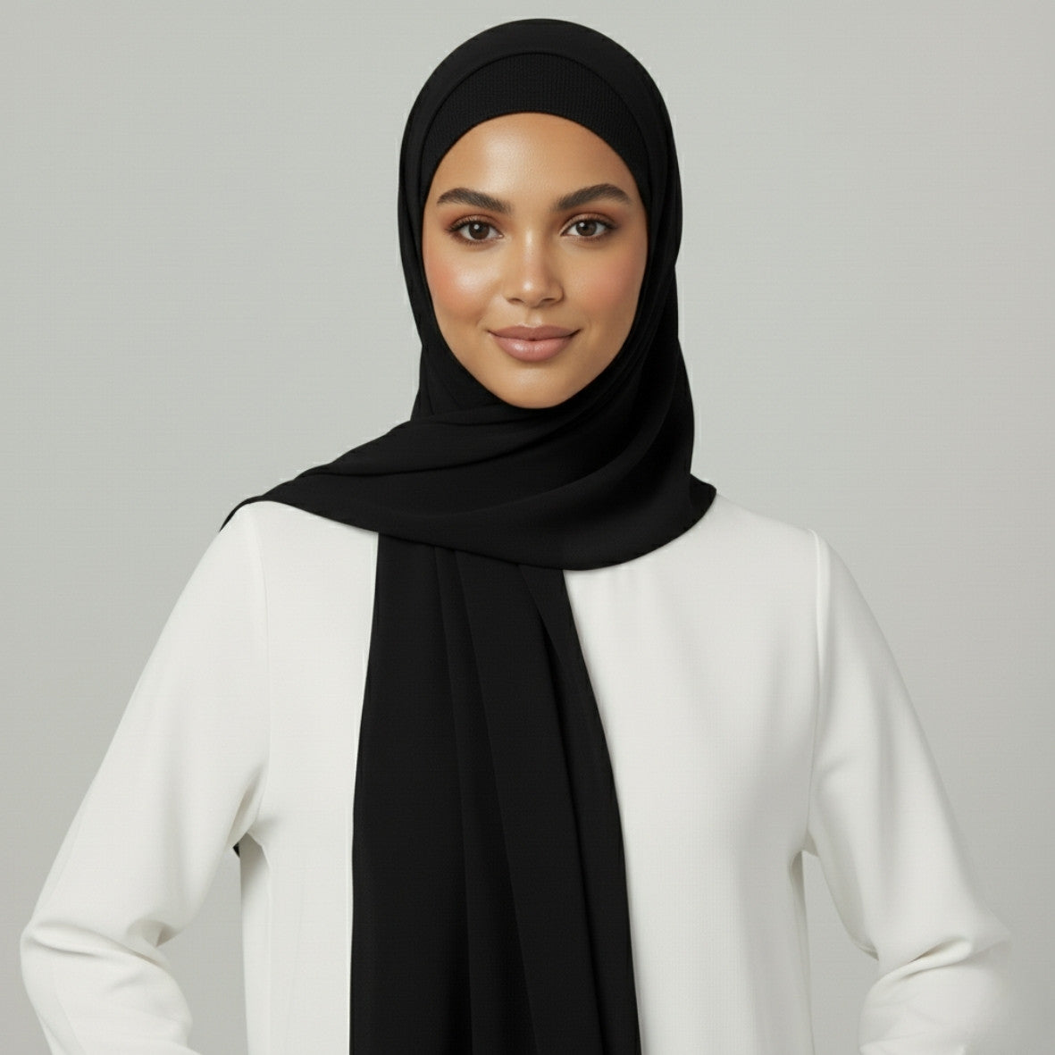 Chiffon Hijab With Matching  Undercap - Black