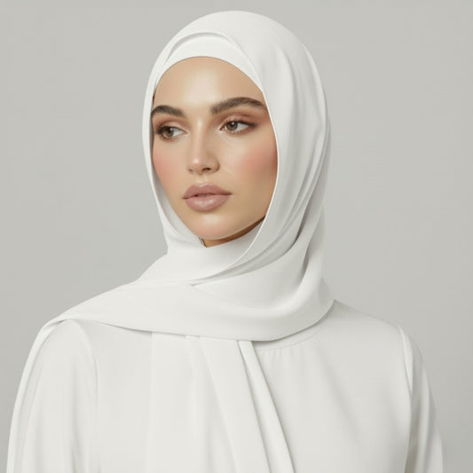 Chiffon Hijab With Matching  Undercap - White