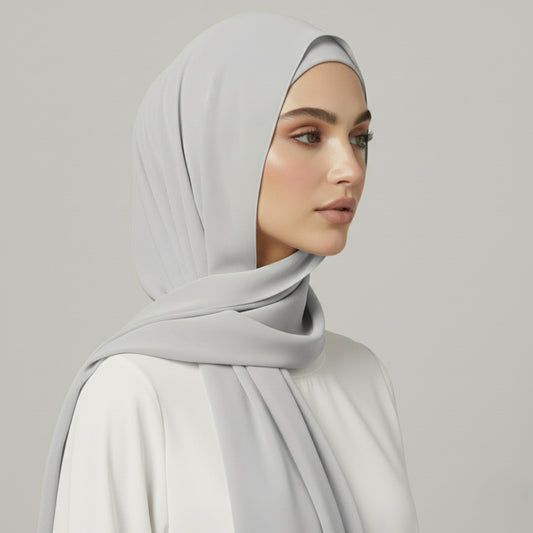 Chiffon Hijab With Matching  Undercap - Silver