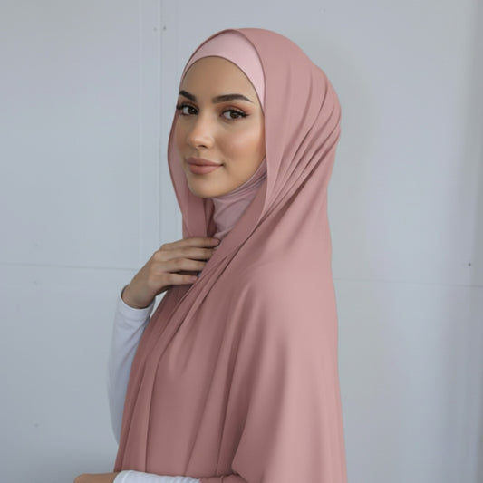 Chiffon Hijab With over neck  Undercap  - Pink