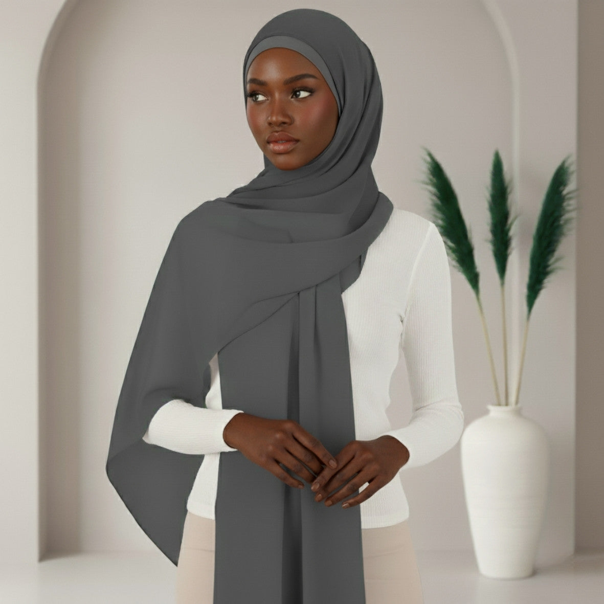 Chiffon Hijab With Matching over neck  Undercap