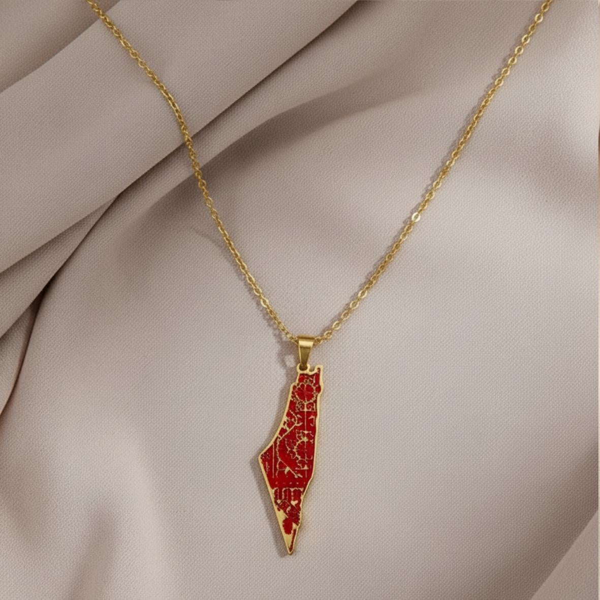 Palestine Map Necklace "red"