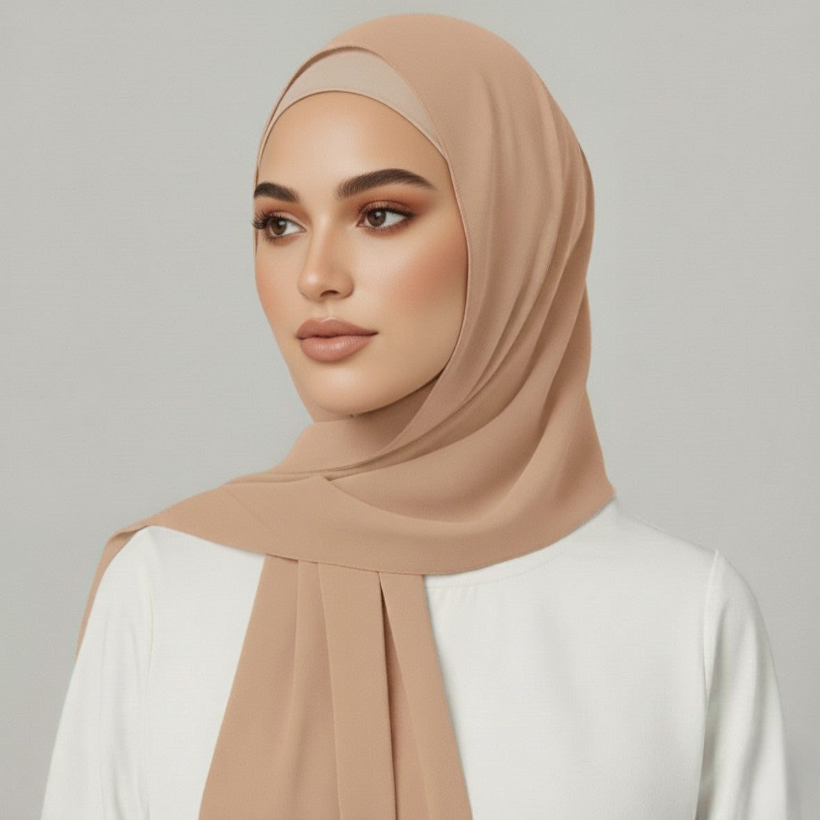 Chiffon Hijab With Matching  Undercap - Beige