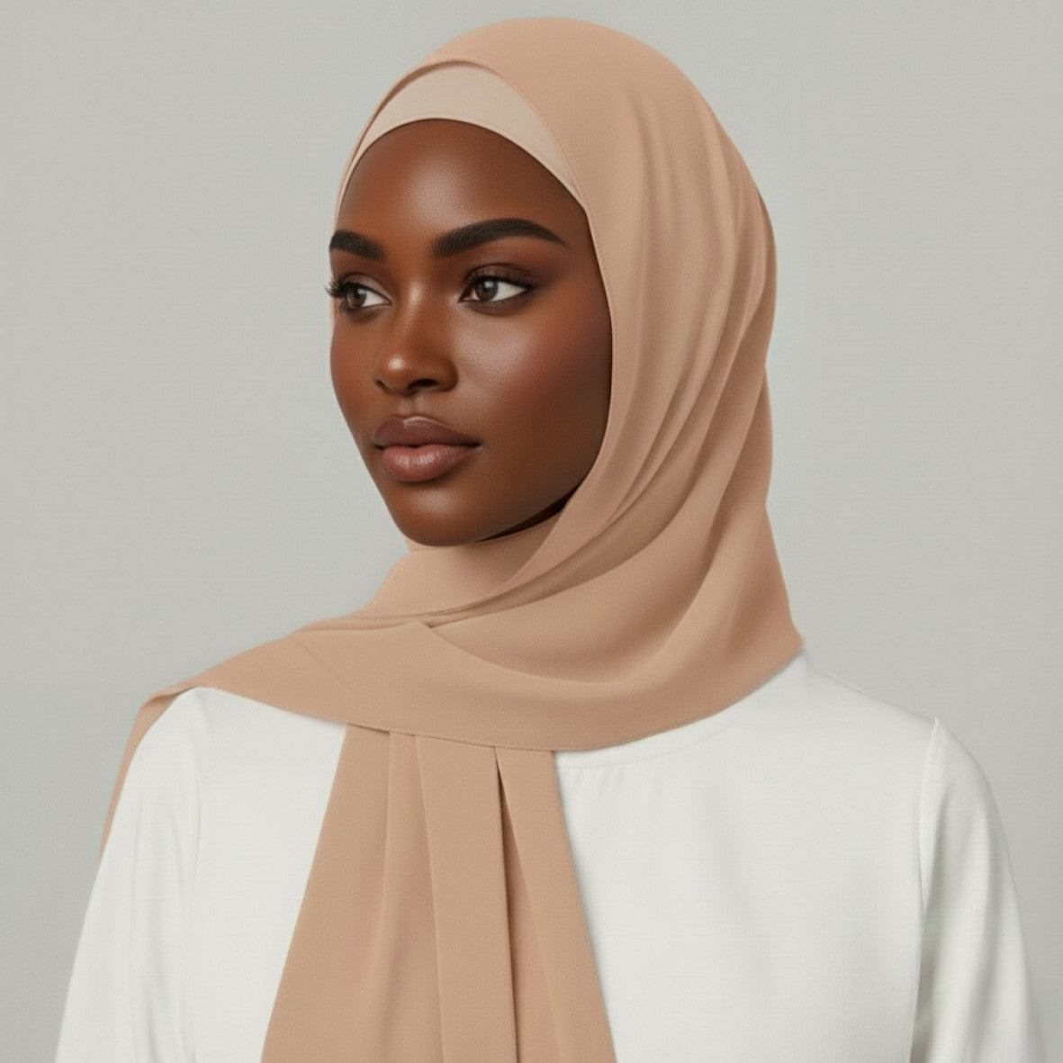 Chiffon Hijab With Matching  Undercap - Beige